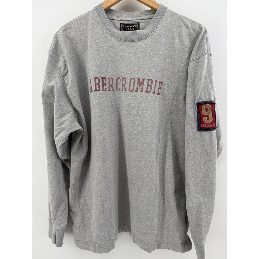 Abercrombie & Fitch Mens Large Gray Long Sleeve T-Shirt Logo Varsity Patch